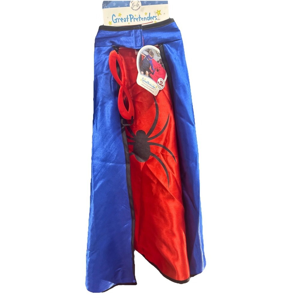 Spider man Mask And Cape Halloween NWT Child 5/6 Reversible